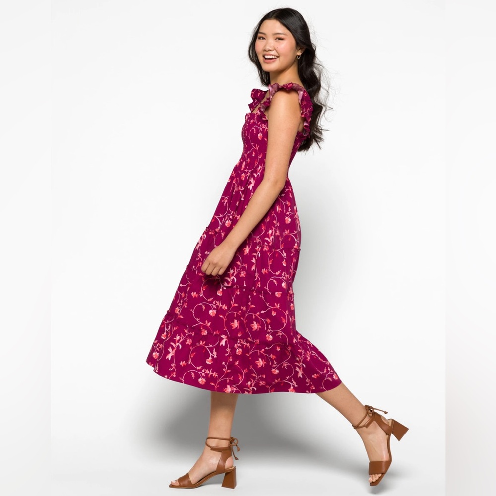 Hill House The Ellie Nap Dress - Burgundy Botanical Poplin Medium - Picture 2 of 11